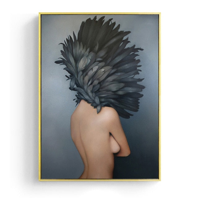 Flowers Feather Women Wall Art