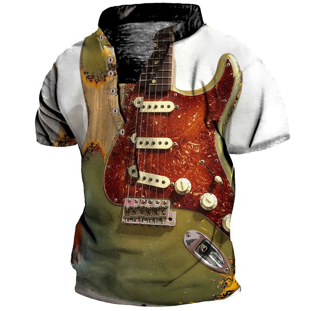 Guitar Six Buttons Collar T-shirt
