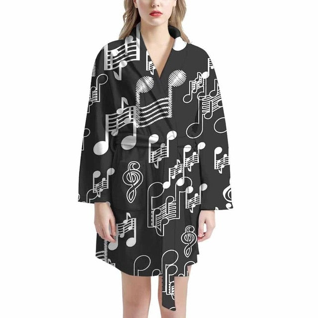 Music Notes Long-sleeved Bathrobe