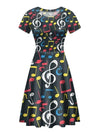 Music Notes O Neck Vintage Dress