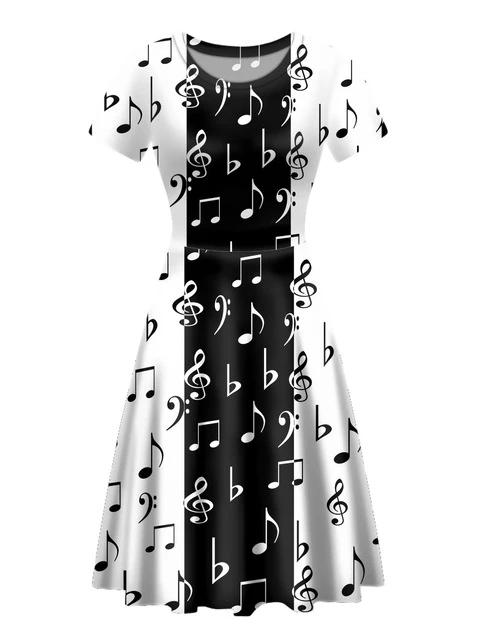 Music Notes O Neck Vintage Dress