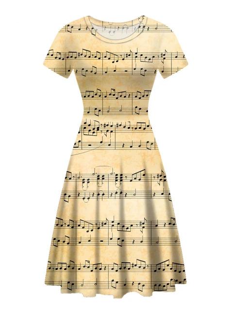Music Notes O Neck Vintage Dress