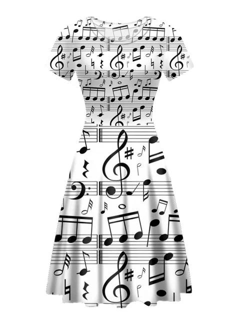 Music Notes O Neck Vintage Dress