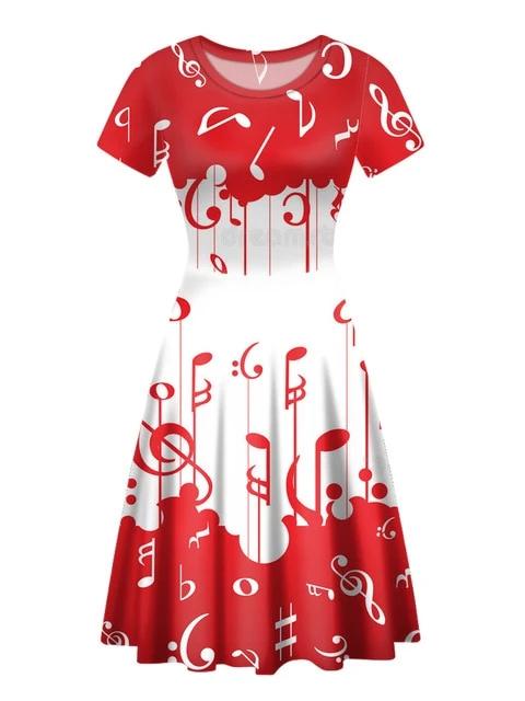 Music Notes O Neck Vintage Dress