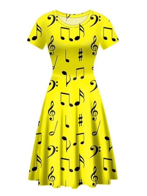 Music Notes O Neck Vintage Dress