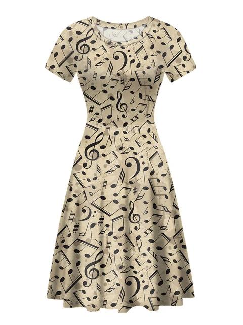 Music Notes O Neck Vintage Dress
