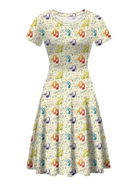Music Notes O Neck Vintage Dress