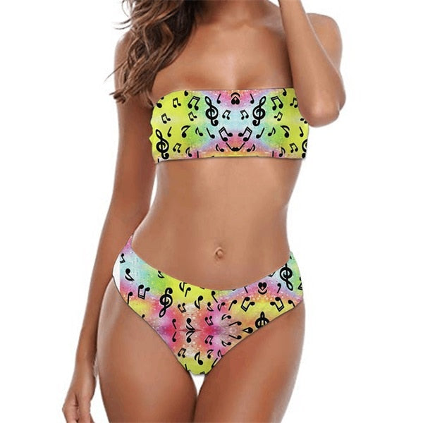 Music Notes Print Swimsuit