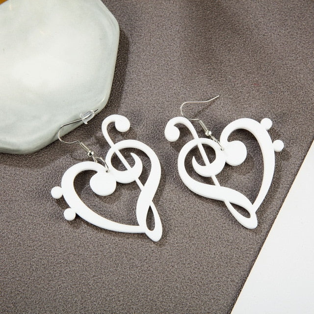B&W Heart Music Notes Earrings