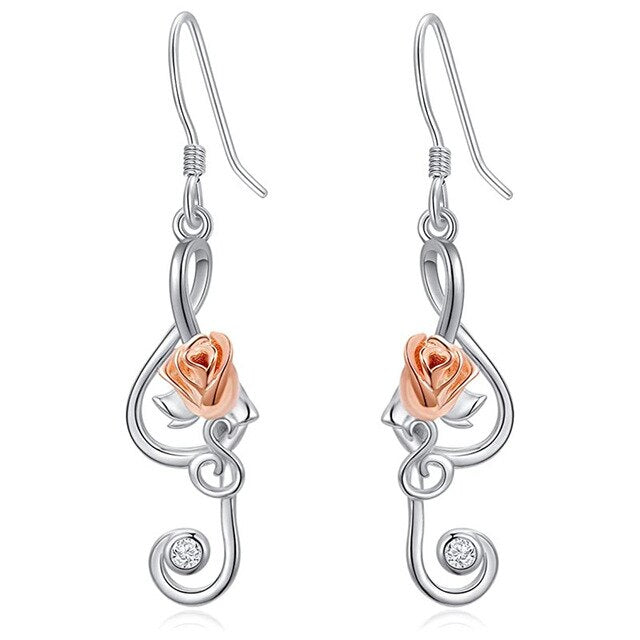 Music Note Rose Dangle Earrings