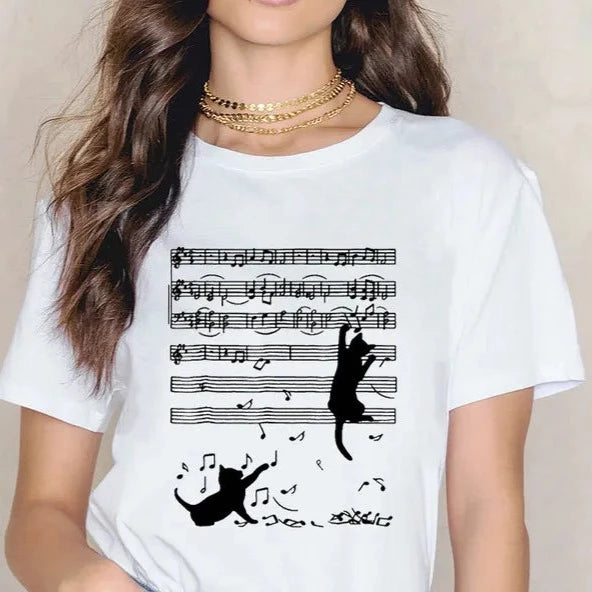 Music Note Black Cat T-shirt