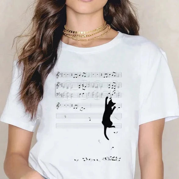 Music Note Black Cat T-shirt