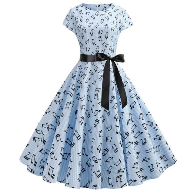 Music Notes Short Sleeve Bow Dress