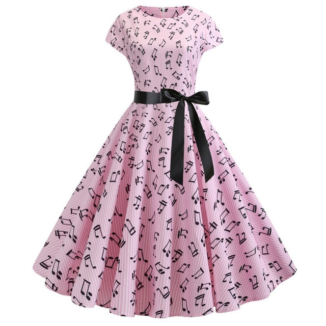 Music Notes Short Sleeve Bow Dress