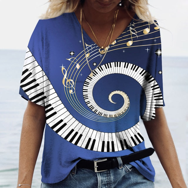 Music Piano V-neck T-Shirt