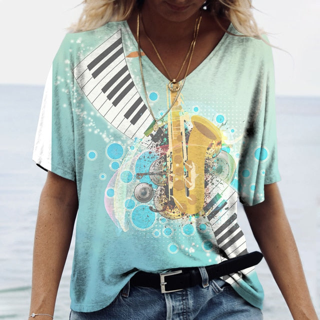 Music Piano V-neck T-Shirt