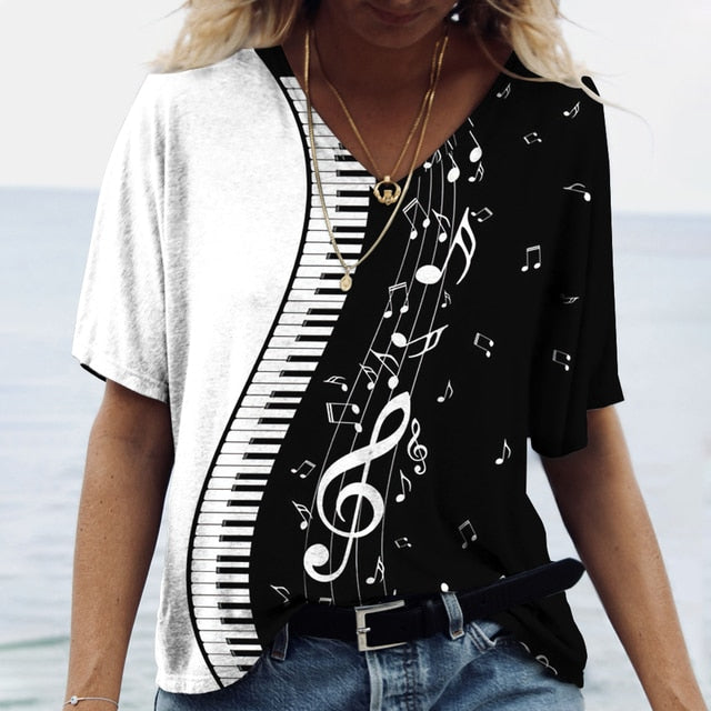 Music Piano V-neck T-Shirt