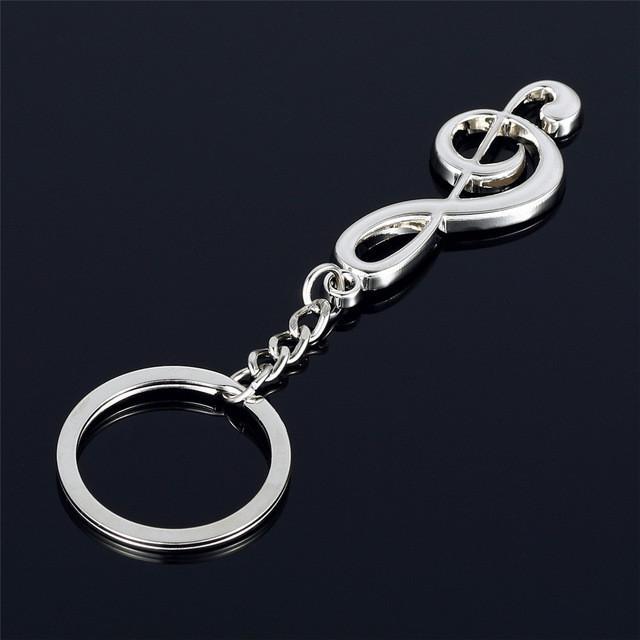 New Key Chain Ring Silver Plated Musical Note