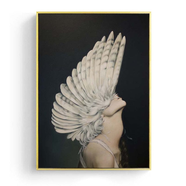 Flowers Feather Women Wall Art