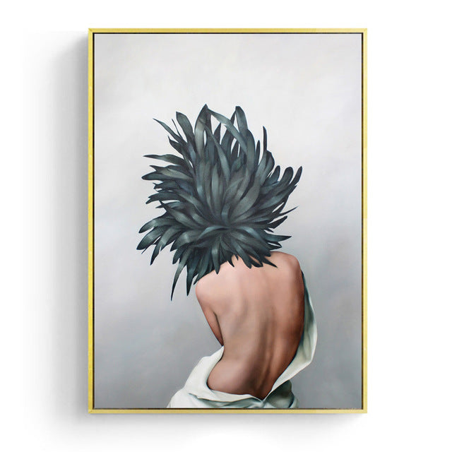 Flowers Feather Women Wall Art