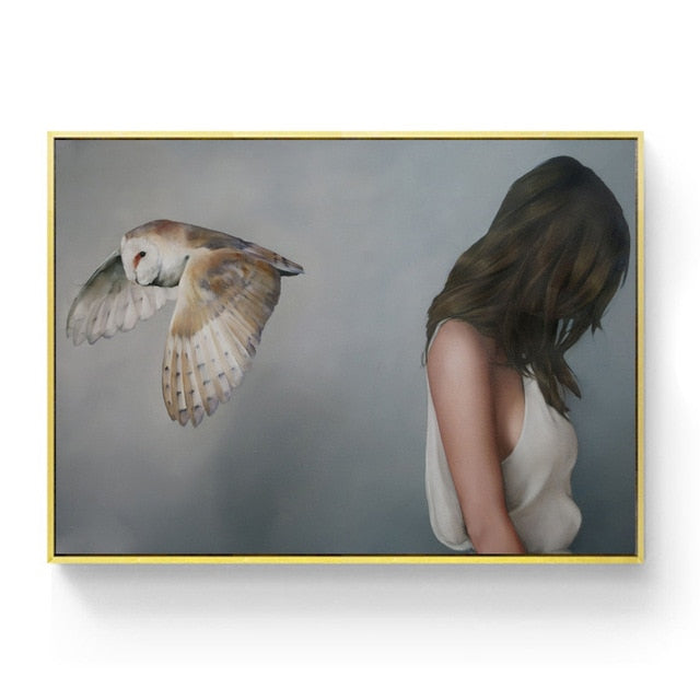 Flowers Feather Women Wall Art