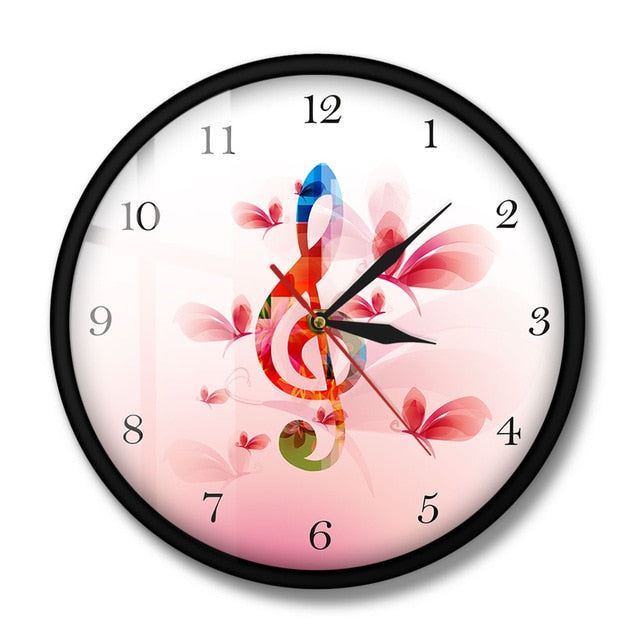 Music Notes Butterflies Floral Wall Clock