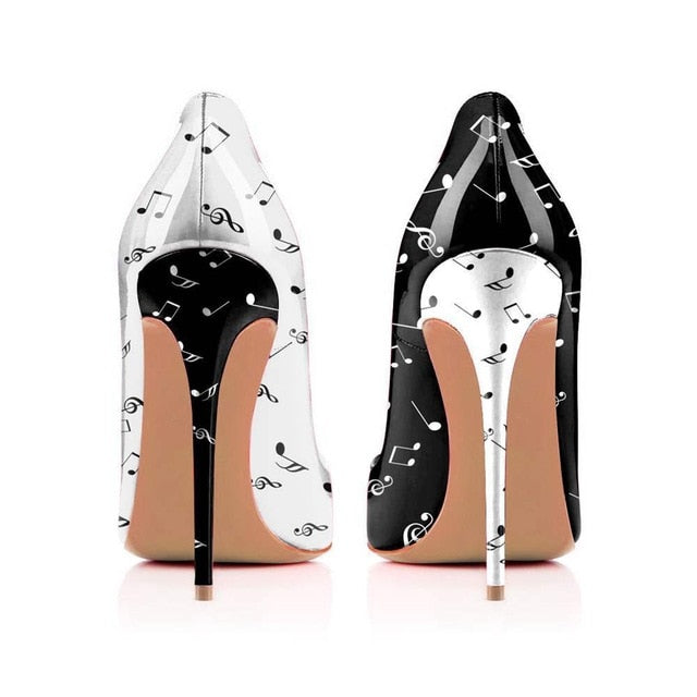 Black & White Music Note High Heel