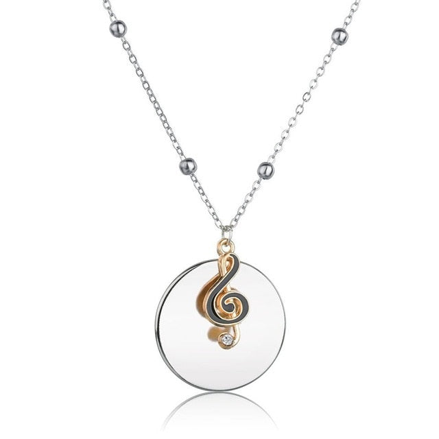 Music Note Round Pendant Necklace
