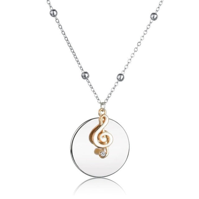 Music Note Round Pendant Necklace