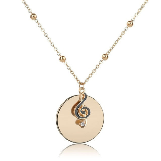 Music Note Round Pendant Necklace