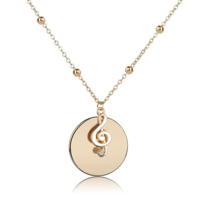 Music Note Round Pendant Necklace