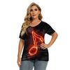 Music Note Loose V-Neck Shirt