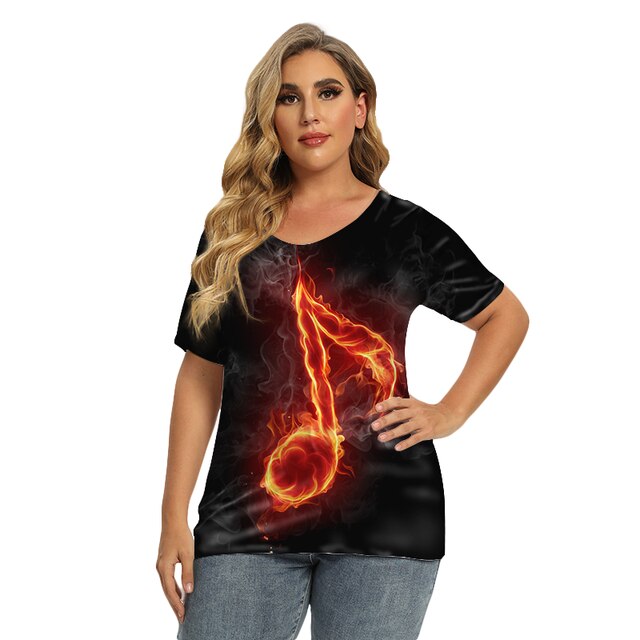 Music Note Loose V-Neck Shirt