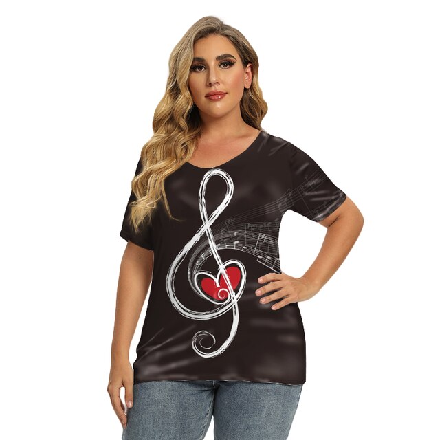 Music Note Loose V-Neck Shirt