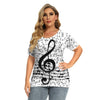 Music Note Loose V-Neck Shirt