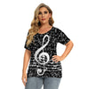 Music Note Loose V-Neck Shirt