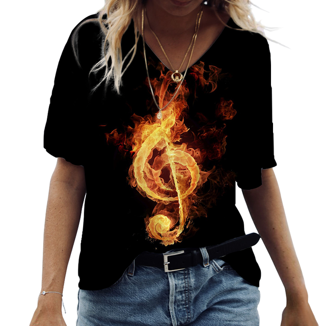 Music Notes V-Neck Loose Tee