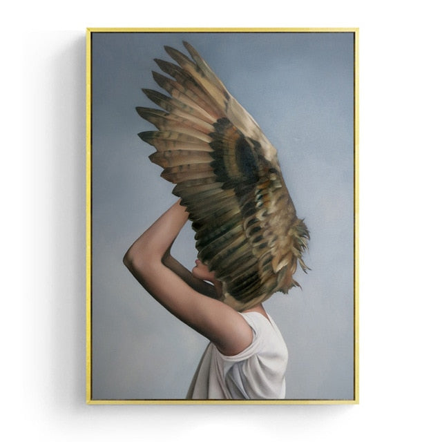 Flowers Feather Women Wall Art