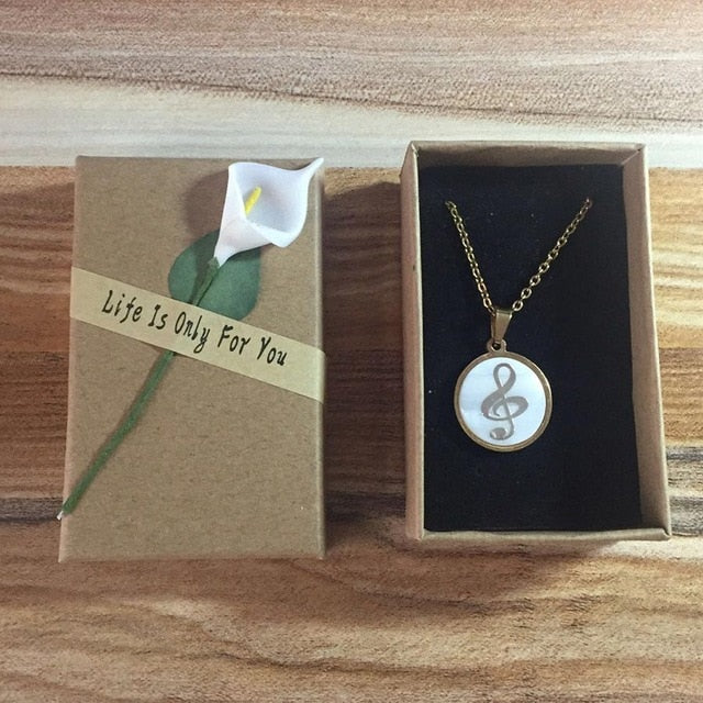 White Shell Music Note Necklace