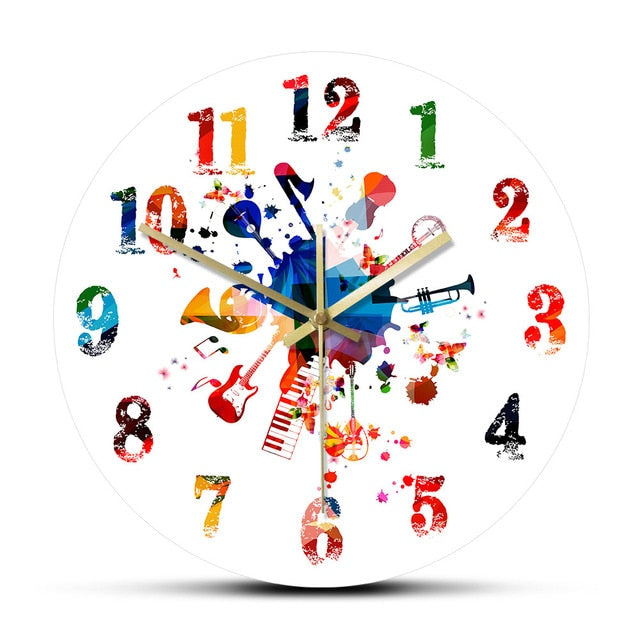 Colorful Music Instruments Wall Clock