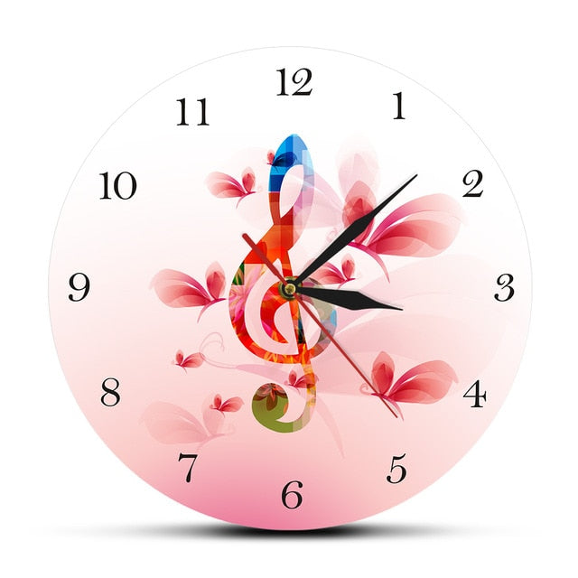 Music Notes Butterflies Floral Wall Clock