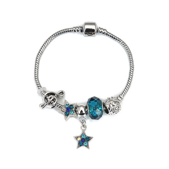 Music Notes Blue Star Charm Bracelet