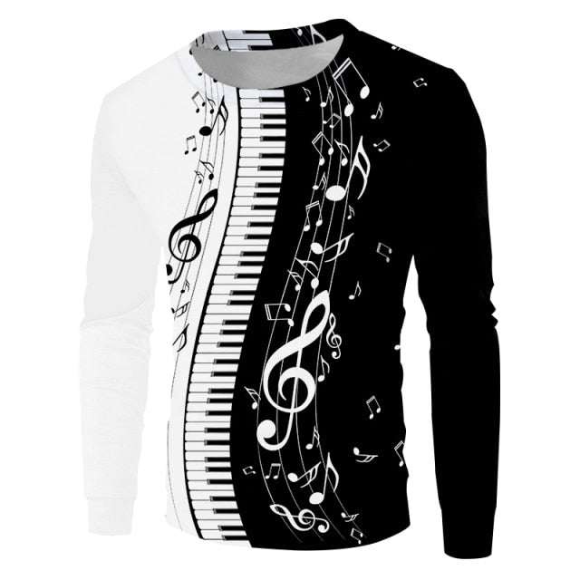 Graphic Music Notes Piano Print Sweatshirt