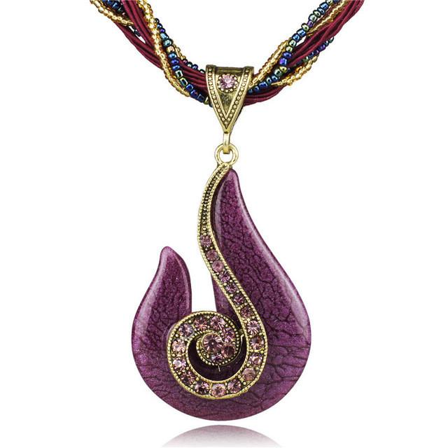 Musical Note Rhinestone Glass Beads Necklace