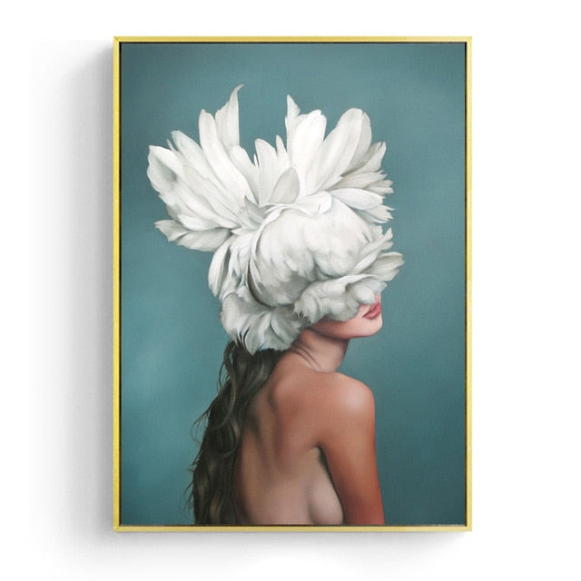 Flowers Feather Women Wall Art