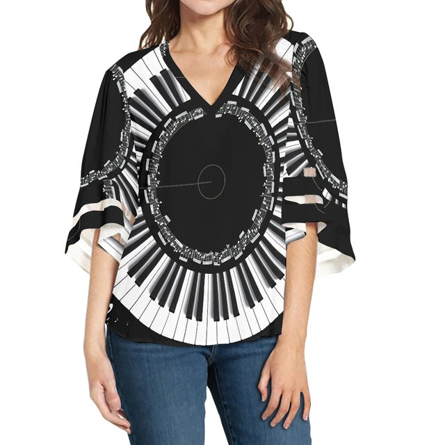 Music Print Chiffon Shirt