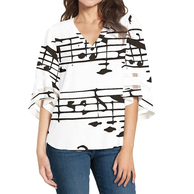 Music Print Chiffon Shirt