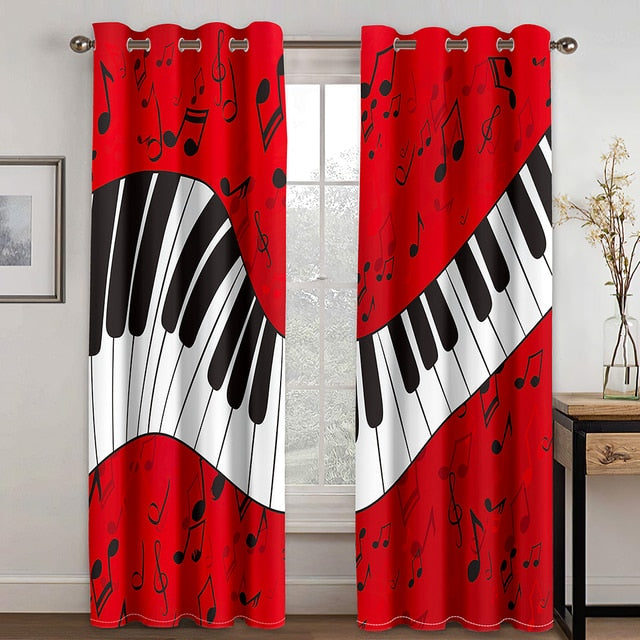 Red Music Piano Keys Curtains