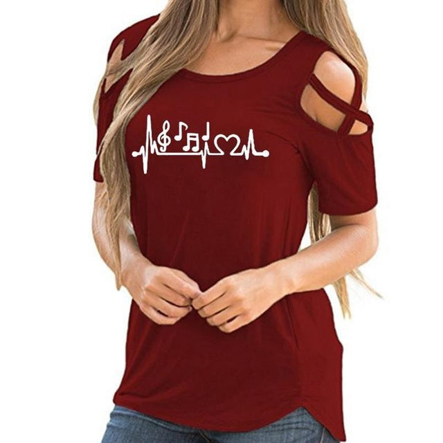 Heartbeat Music Note Off Shoulder Top