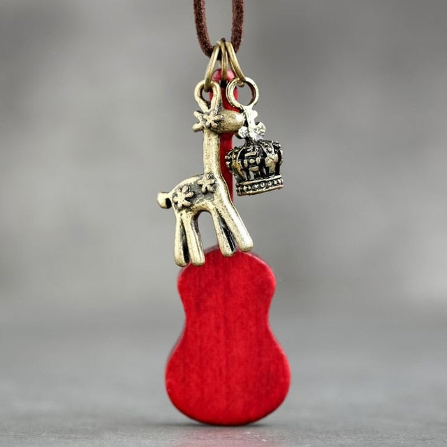 Vintage Wooden Guitar Chains Necklace